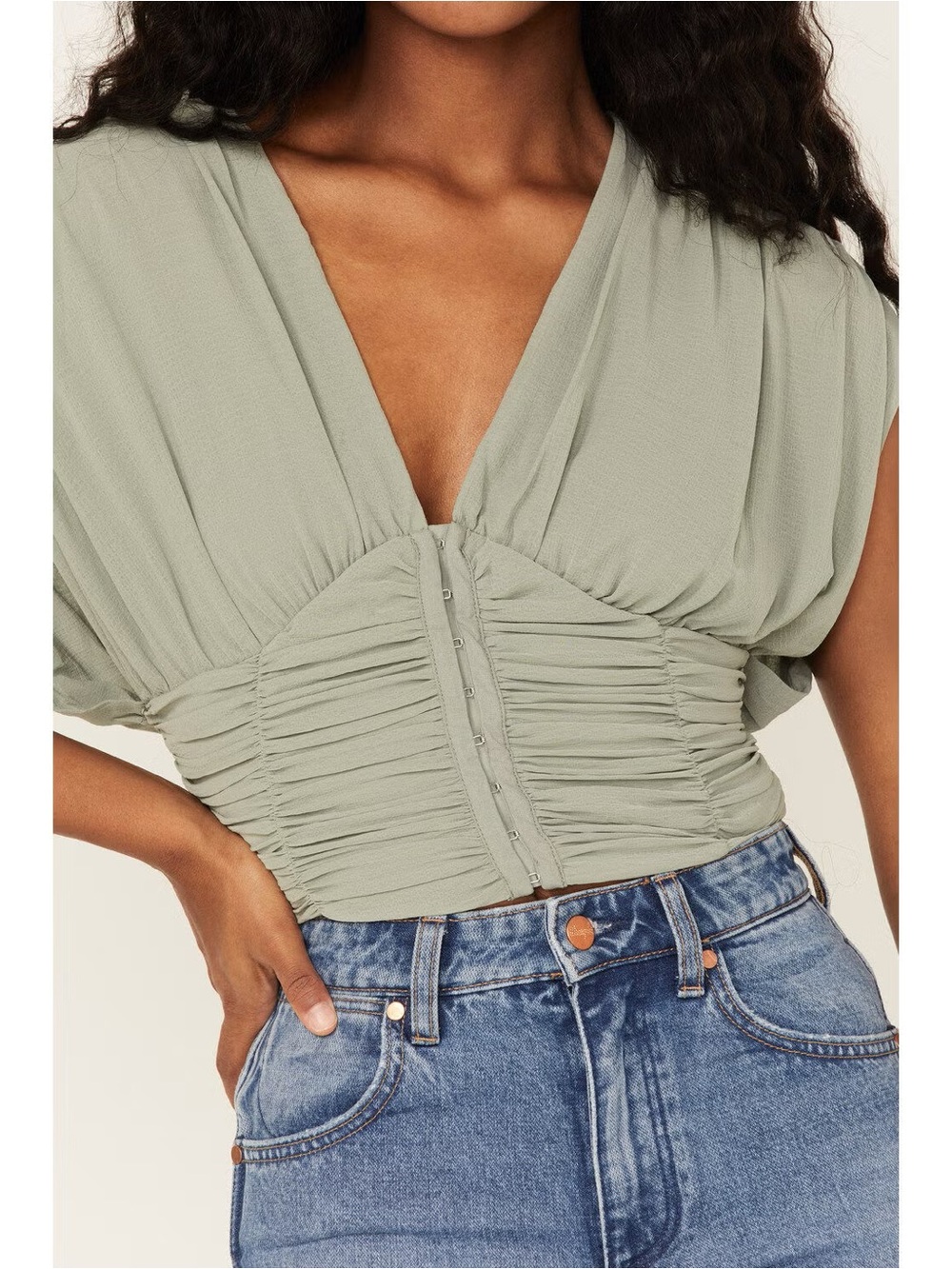Free People Aria Sea Grass Ruched Blouse S